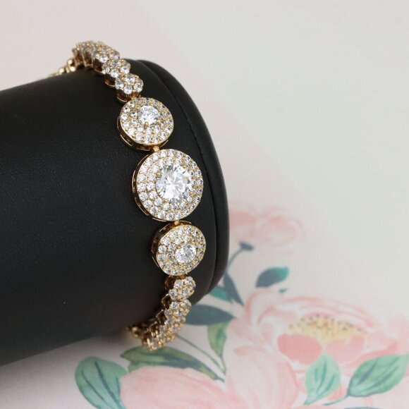 "Elegant Round CZ Halo Rose Gold Bracelet with Pave Accents, XPBL0934 - Picture 7 of 12